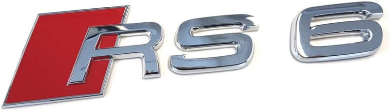 Audi 4B08537402ZZ Schriftzug RS6 Emblem Logo Aufkleber, rot/chrom glänzend