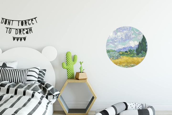 MuchoWow Wandbild Rund Wanddeko Deko Wohnzimmer Bilder 30x30 cm Weizenfeld mit Zypressen - Vincent v