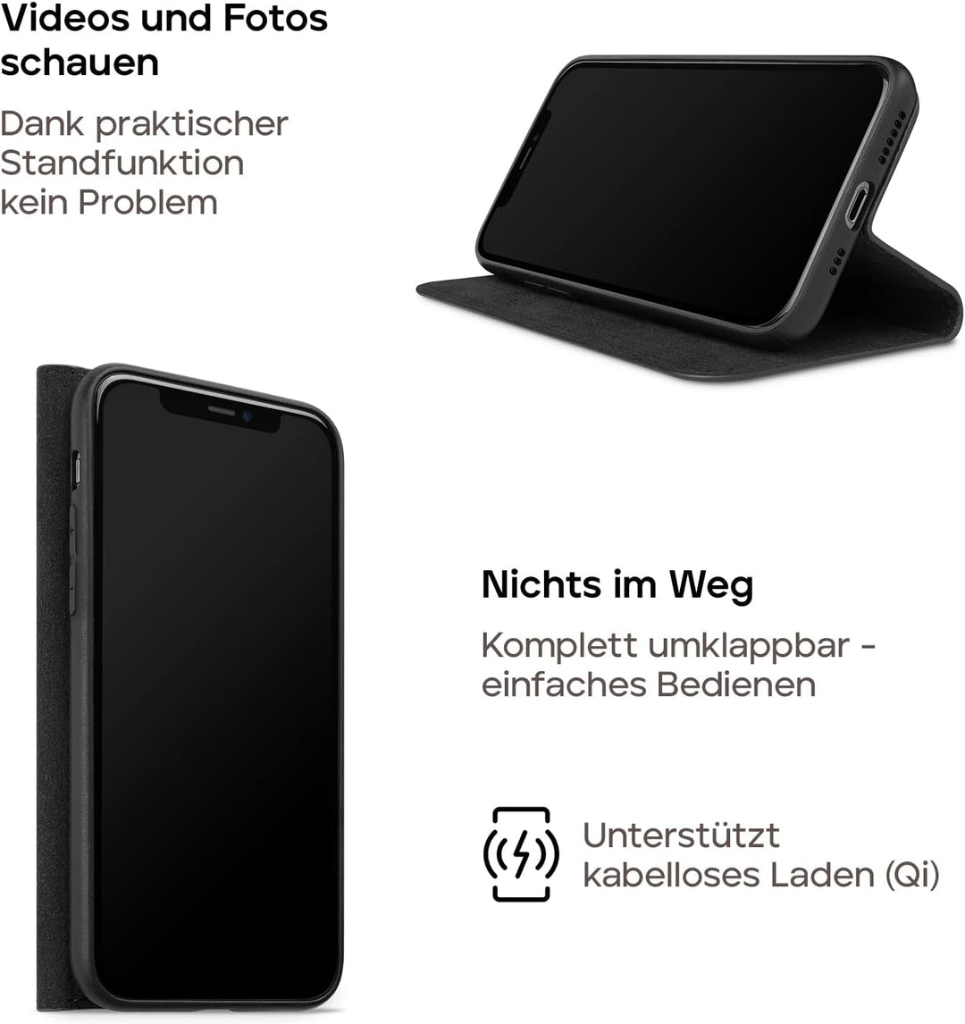 WIIUKA Echt Ledertasche - TRAVEL - Hülle für iPhone 11, mit Kartenfach, extra Dünn, Tasche Schwarz,
