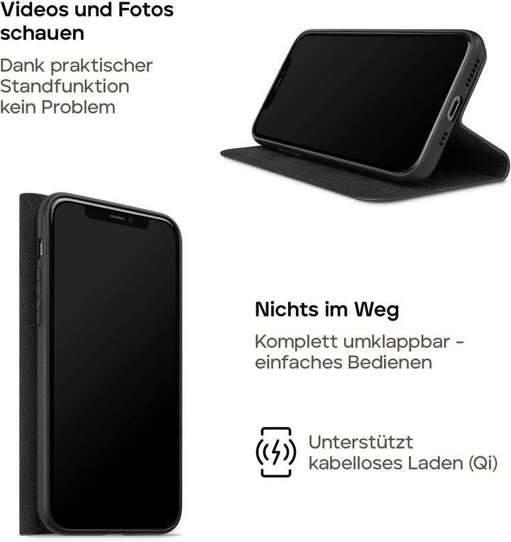 WIIUKA Echt Ledertasche - TRAVEL - Hülle für iPhone 11, mit Kartenfach, extra Dünn, Tasche Schwarz,