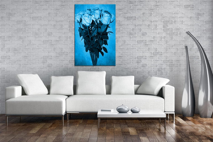 deyoli Blumenstrauss Rosen Format: 80x60 Effekt: Monocrome Blau als Leinwand, Motiv fertig gerahmt a