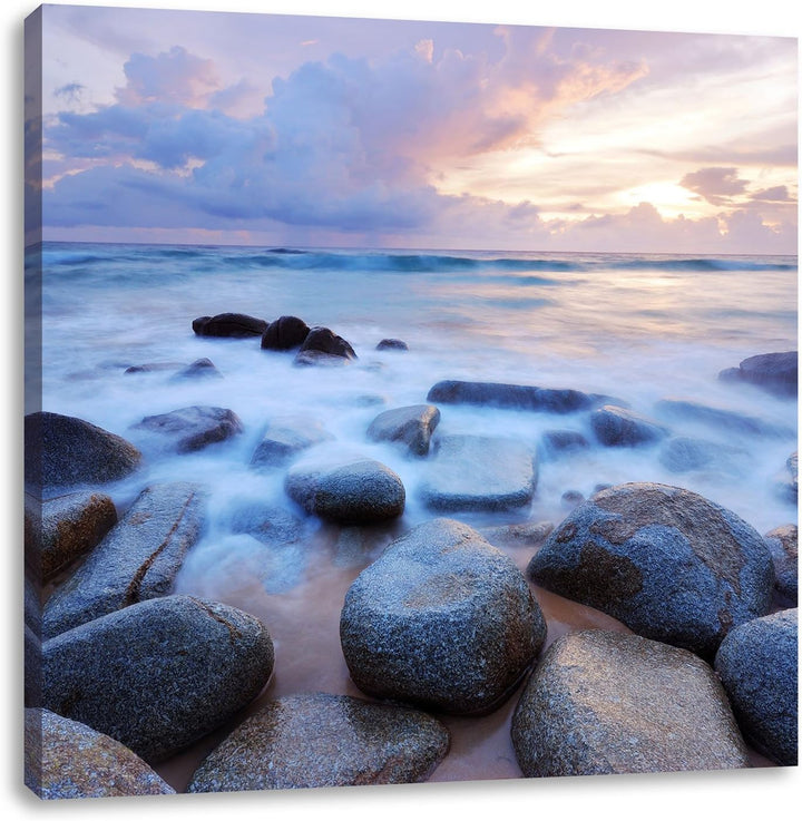 Romantisches Meer, Format: 70x70 auf Leinwand, XXL riesige Bilder fertig gerahmt mit Keilrahmen, Kun