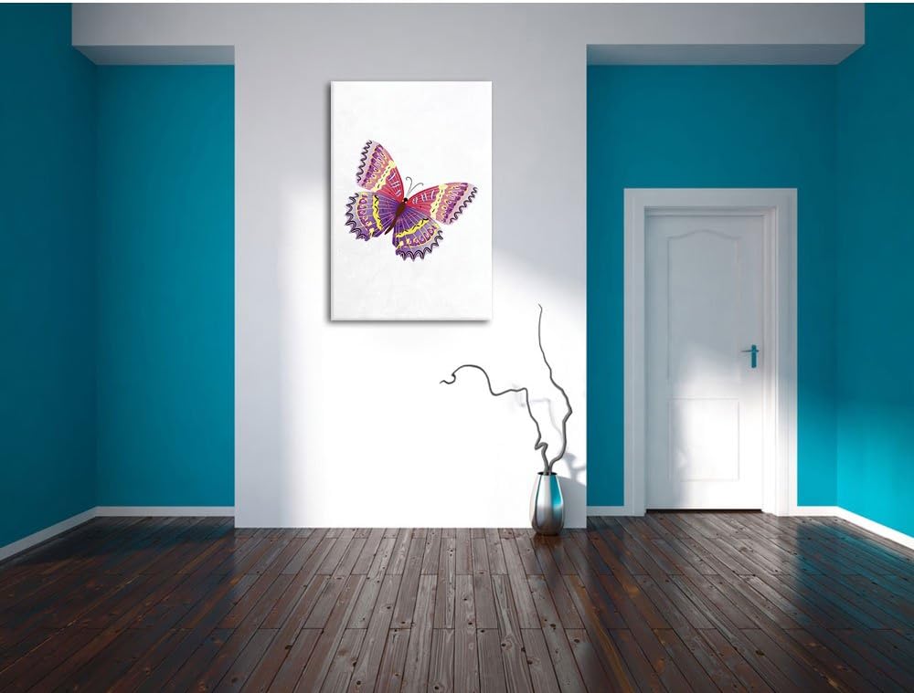 Pixxprint Hübscher Pinker Schmetterling weiss, Format: 70x100 auf hochkantiges Leinwandbild, 70x100