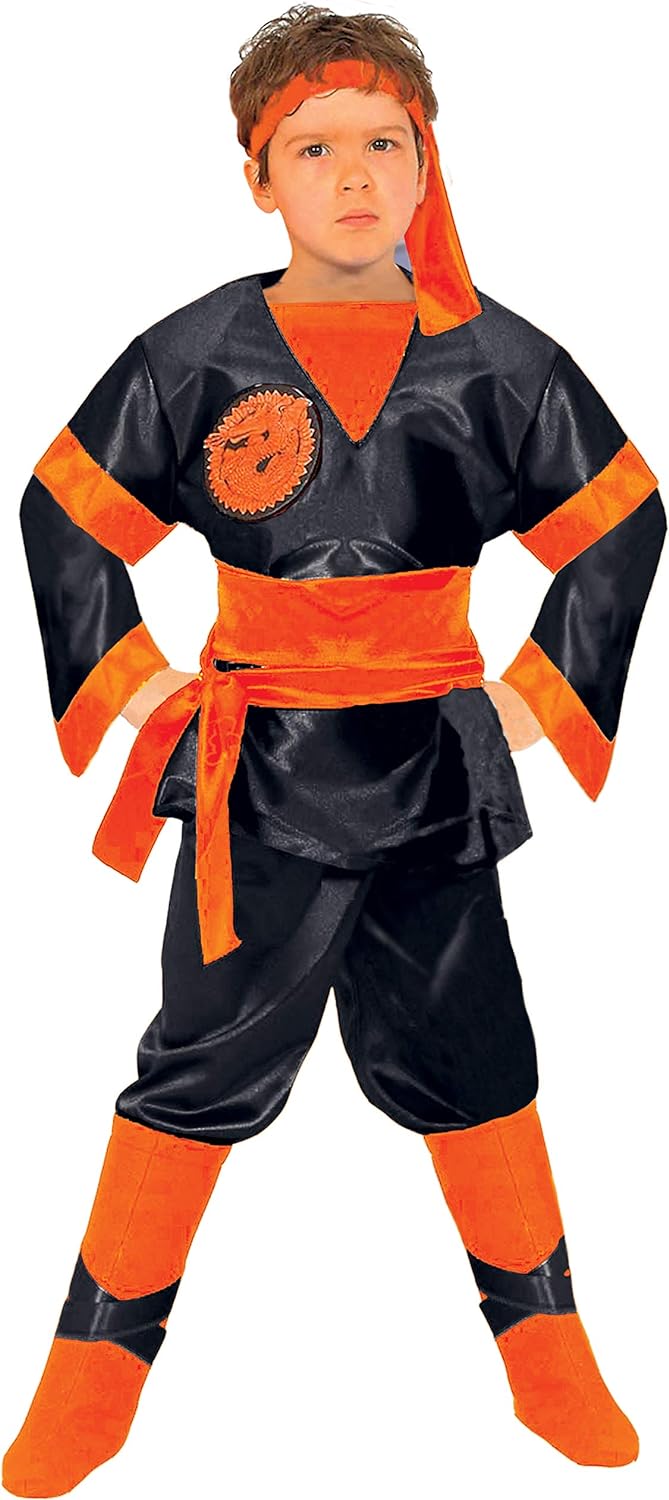 Ciao Hello Dragon Ninja Kinderkostüm Schwarz (Grösse 4-5 Jahre), Schwarz/Orange