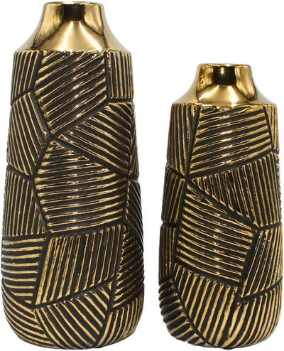 Edle hochwertige Keramik Vase in Gold-schwarz, konisch, gestreift, Grösse: H/Ø ca. 30 x 11 cm Rund 3