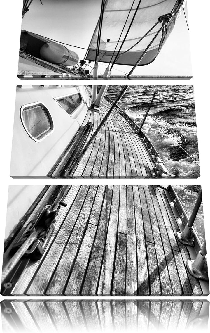 Pixxprint Monocrome, Segelboot im Meer 3-Teiler Leinwandbild 120x80 Bild auf Leinwand