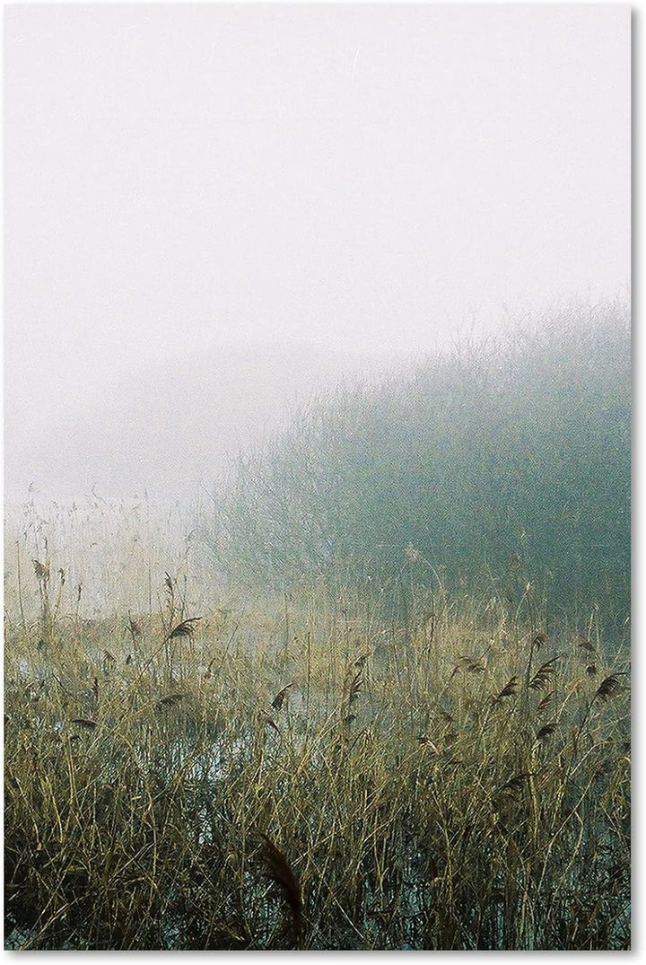 Feeby Wandbilder Wiese Nebel Landschaft XXL 80x120 cm 1Teilig Modern Vlies Bilder Leinwandbilder Bil