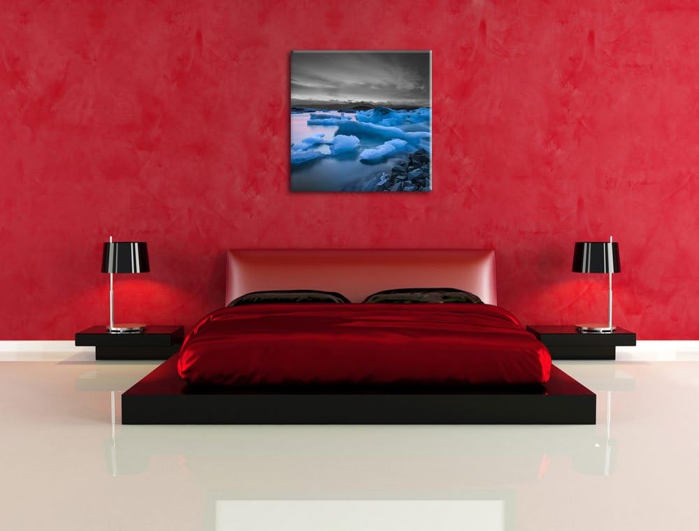 Pixxprint Extreme Eislandschaft Schwarz/Weiss, Format: 70x70 auf Leinwand, 70x70