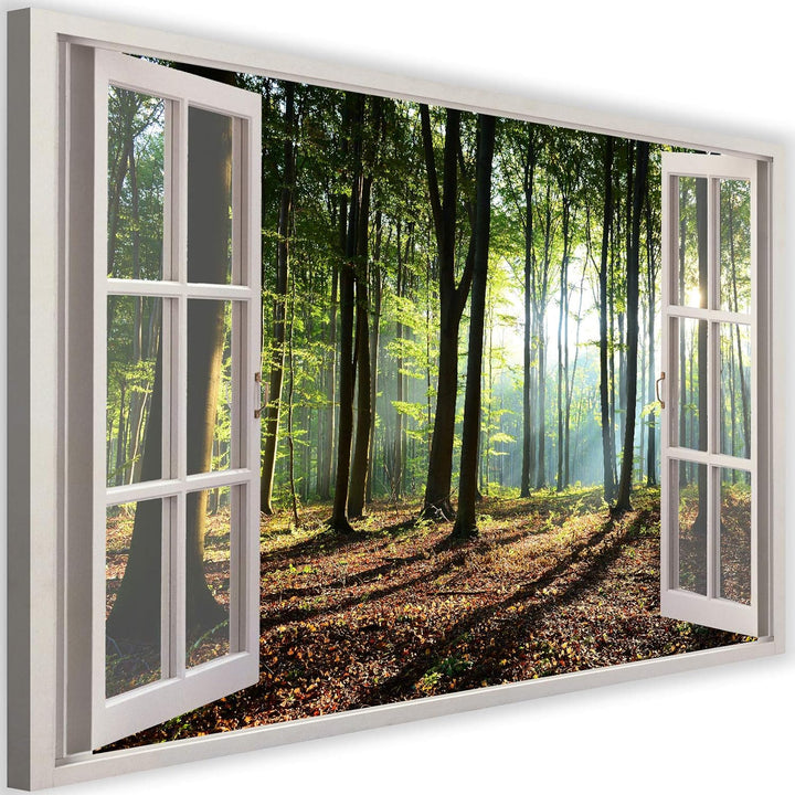 Feeby Vlies Leinwandbild Sonnenstrahlen Im Wald Bäume 120x80 cm Wanddeko Design Kunstdruck Zimmerdek