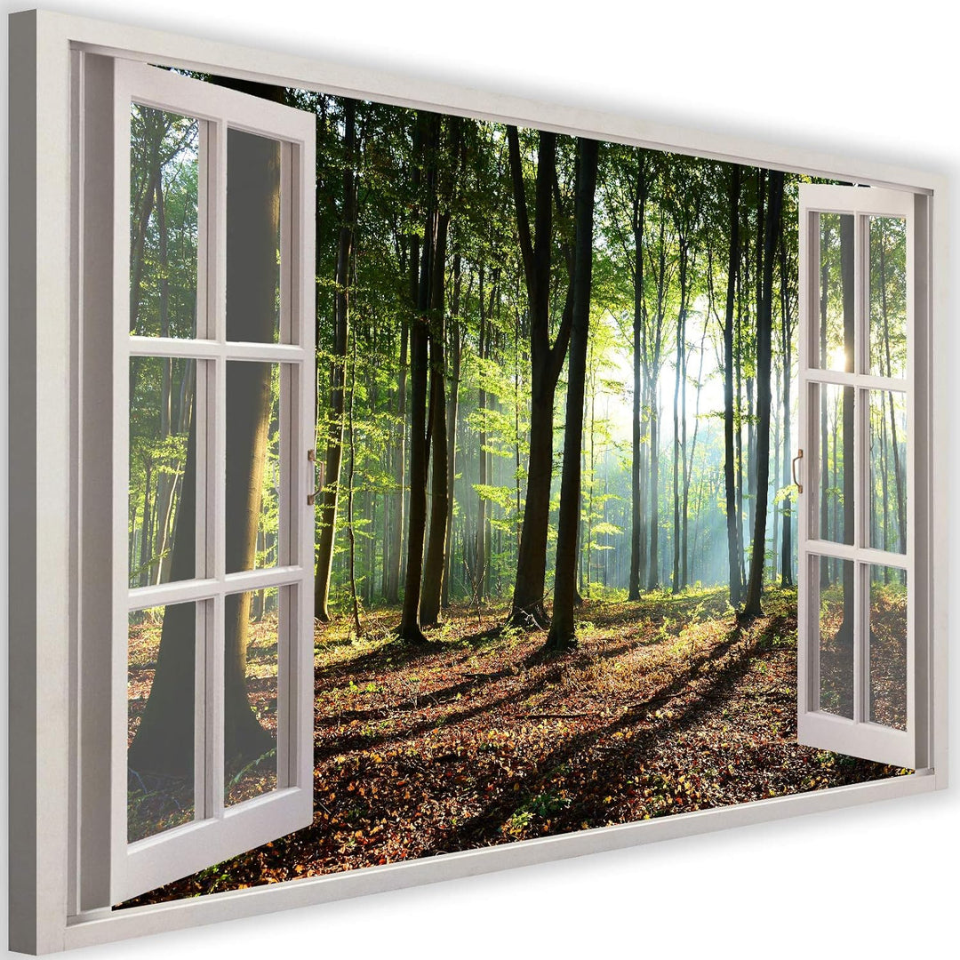 Feeby Bild auf Vlies Leinwand Offenes Fenster 3D-Illusion 90x60 cm Kunstdruck Modern Wandbilder Deko