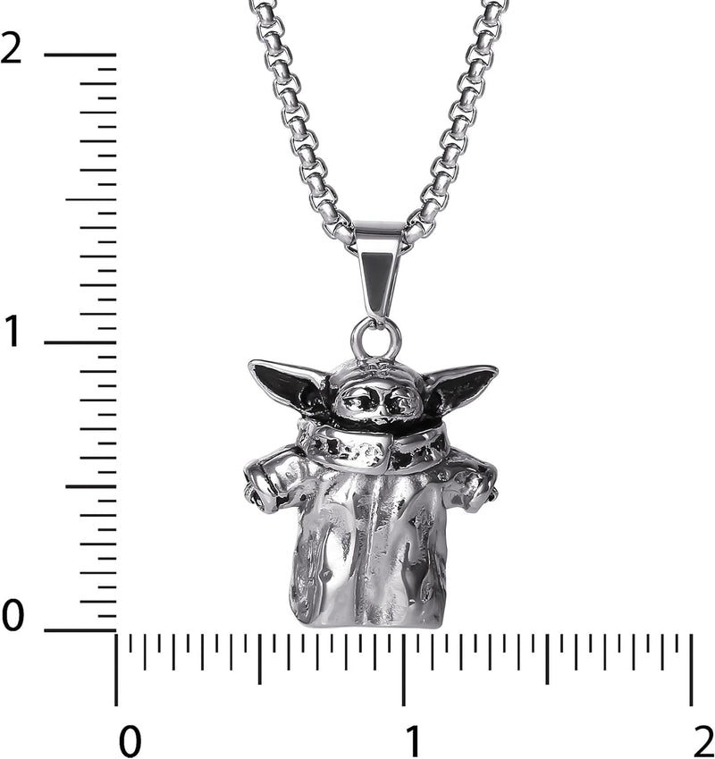 Disney Star Wars Mandalorian The Child Men’s Stainless Steel 3D Pendant Necklace, 22” Box Chain