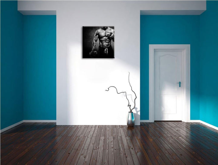Pixxprint Trainierender Bodybuilder als Leinwandbild/Grösse: 70x70 cm/Wandbild/Kunstdruck/fertig bes