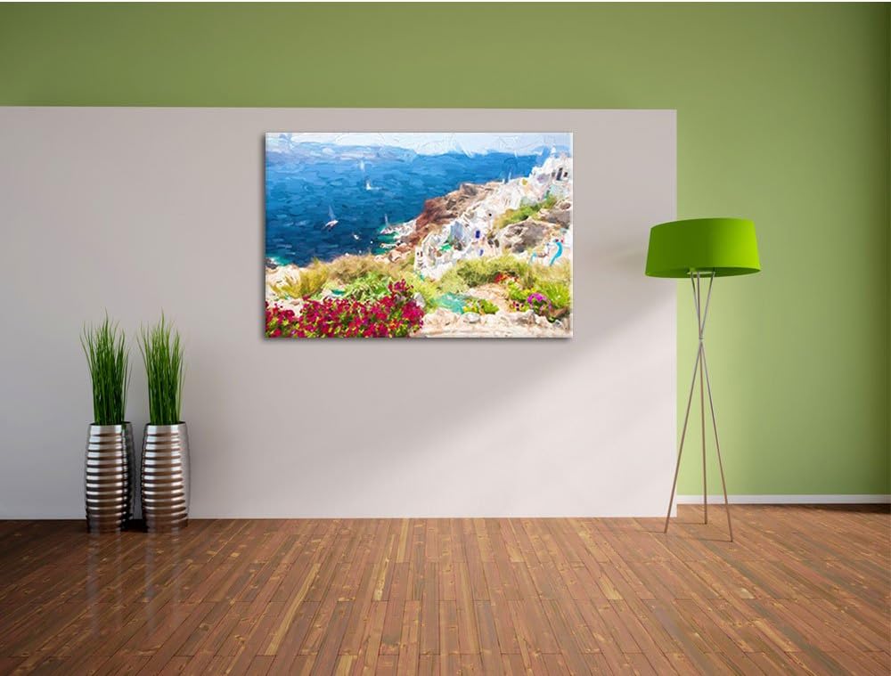 Pixxprint Griechische Küste als Leinwandbild/Grösse: 100x70 cm/Wandbild/Kunstdruck/fertig bespannt,