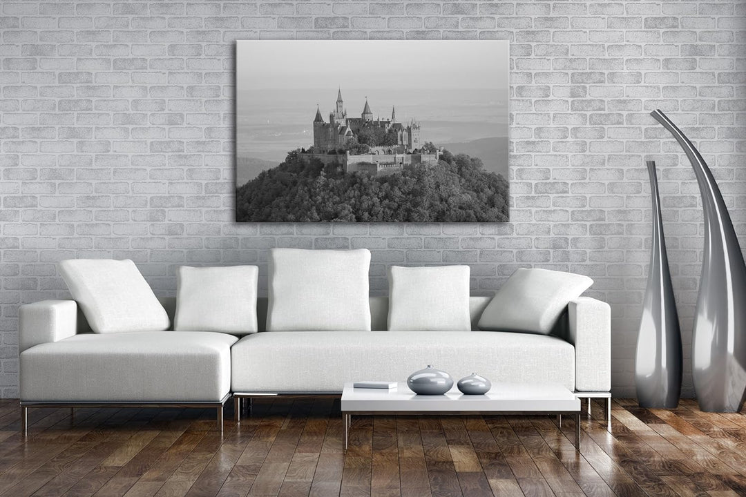deyoli Burg in Hohenzollern Effekt: Schwarz/Weiss Format: 60x40 als Leinwandbild, Motiv fertig gerah
