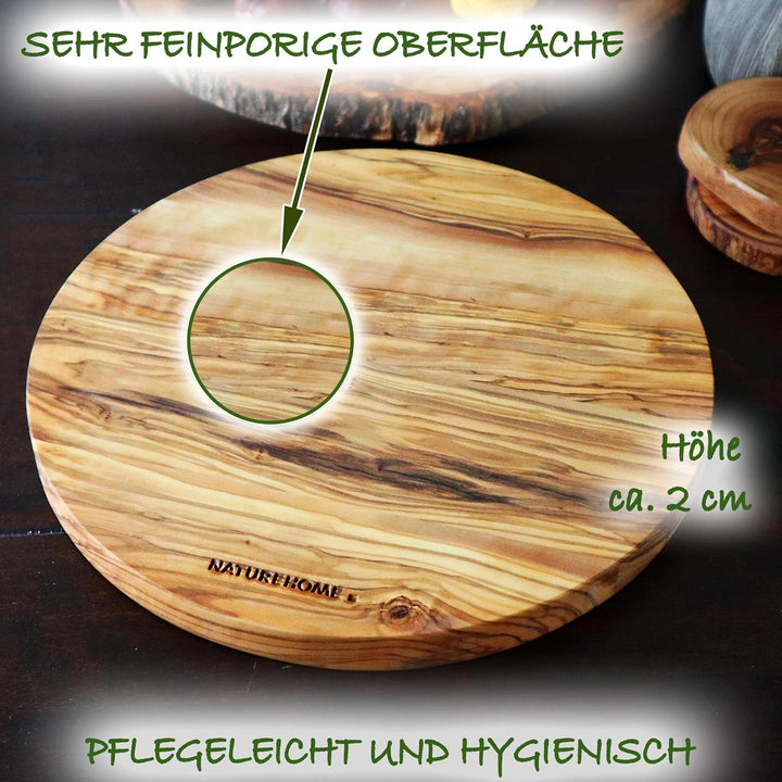NATUREHOME Olivenholz Schneidebrett 20cm Rund - antibakterielles und antiseptisches Holzschneidebret