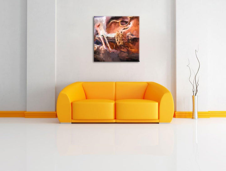 Alte Violine Pinsel Effekt, Format: 70x70 auf Leinwand, XXL riesige Bilder fertig gerahmt mit Keilra