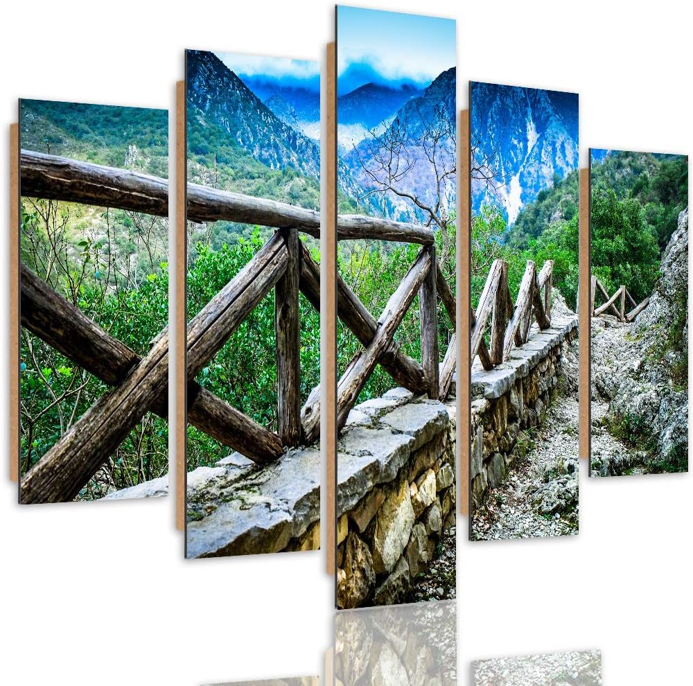 Bilder 5 Teilig Landschaft Deco Panel Kunst Natur Berge Wanderweg grün 100x70 cm Deco panel 100x70 c