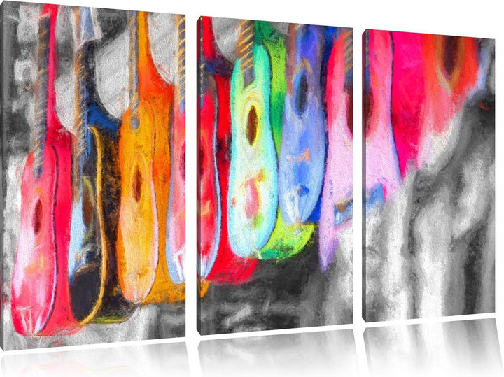 klassische Gitarren auf dem Markt schwarz/weiss Deluxe 3-Teiler Leinwandbild 120x80 Bild auf Leinwan