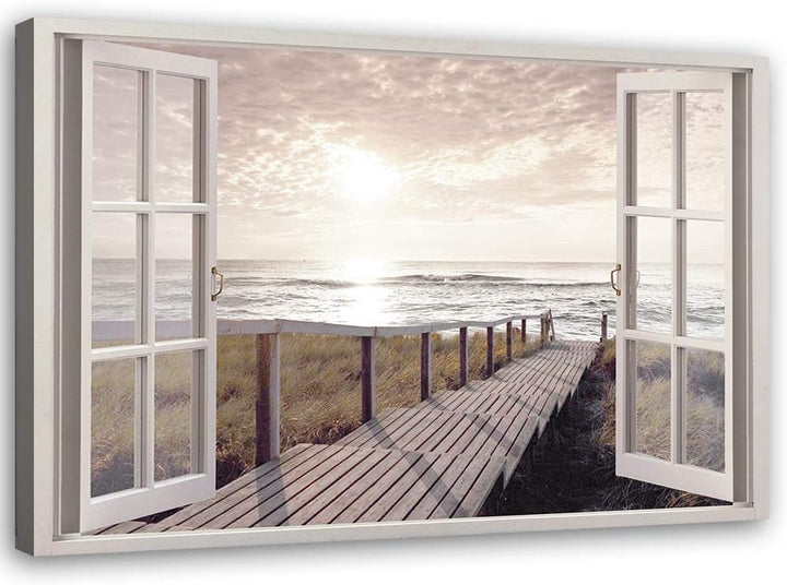 Feeby Viles - Leinwand Bilder - Fensterblick Natur- 90x60 cm- Deko Wohnzimmer - Wandbilder Schlafzim
