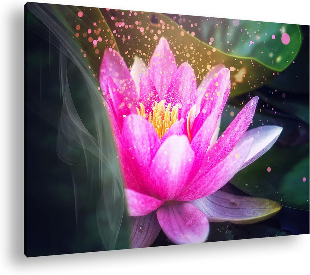 Lotus Seerose Format: 120x80 als Leinwandbild, Motiv fertig gerahmt auf Echtholzrahmen, Hochwertiger