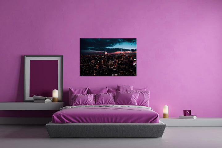 deyoli zauberhafte Skyline bei Nacht Format: 80x60 cm als Leinwandbild, Motiv fertig gerahmt auf Ech