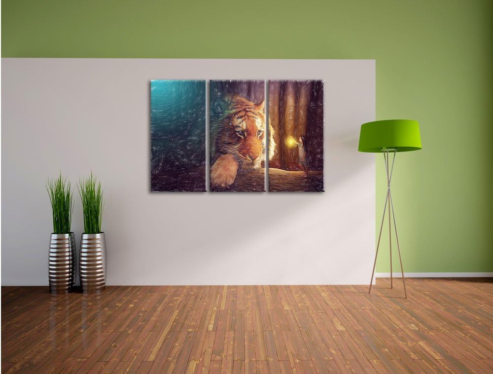 Pixxprint Eine Frau und EIN Riesen-Tiger als Leinwandbild/Grösse: 3 Teilig (120x80 cm) cm/Wandbild/K