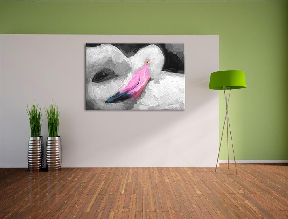 anmutiger Flamingo schwarz/weiss Deluxe Format: 100x70 cm auf Leinwand, XXL riesige Bilder fertig ge