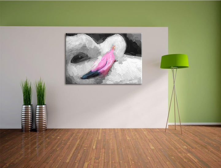 anmutiger Flamingo schwarz/weiss Deluxe Format: 100x70 cm auf Leinwand, XXL riesige Bilder fertig ge