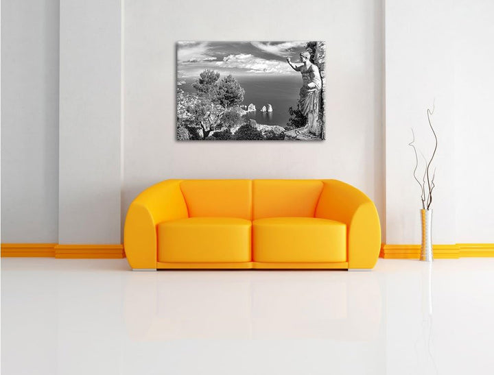 Pixxprint Insel Capri in Italien Kunst B&W, Format: 100x70 auf Leinwand, 100x70