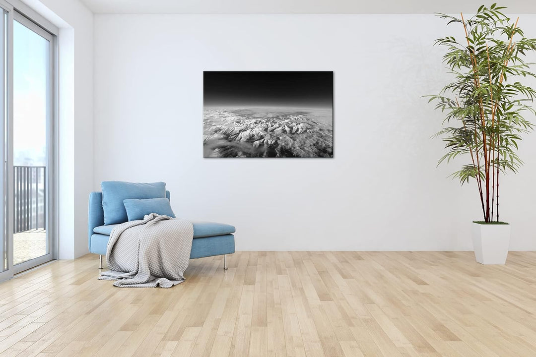 Blick auf die Welt - Luftbild von den Pyrenäen Effekt: Schwarz&Weiss,Format: 80x60 als Leinwandbild,