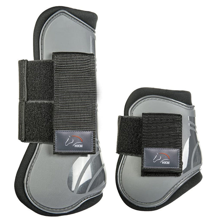 HKM 561213 Springgamaschen und Streichkappen, 4er Set, Pony, Mehrfarbig (grau/Schwarz) Pony Grau/Sch