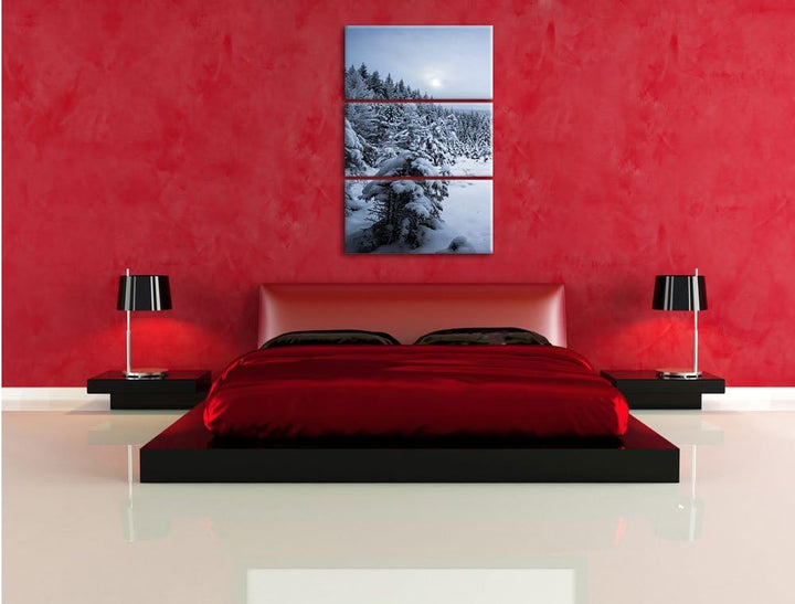 Pixxprint Winterlandschaft vereister See 3-Teiler Leinwandbild 120x80 Bild auf Leinwand