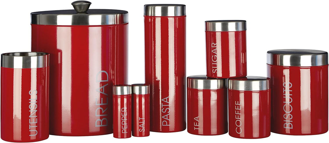 Premier Housewares Tea, Coffee and Sugar Set, Red Enamel, Satin Rostfreier Stahl Lids Liberty Behält