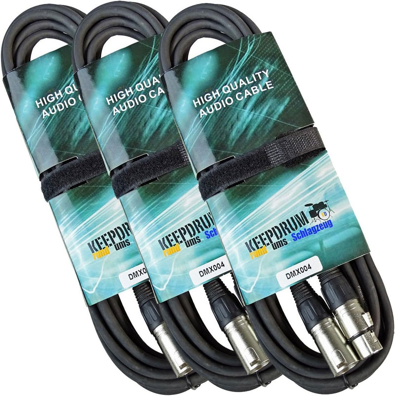 keepdrum 3x DMX Kabel 3-pol XLR Steuerkabel 100-Ohm 10m Schwarz, 10m Schwarz