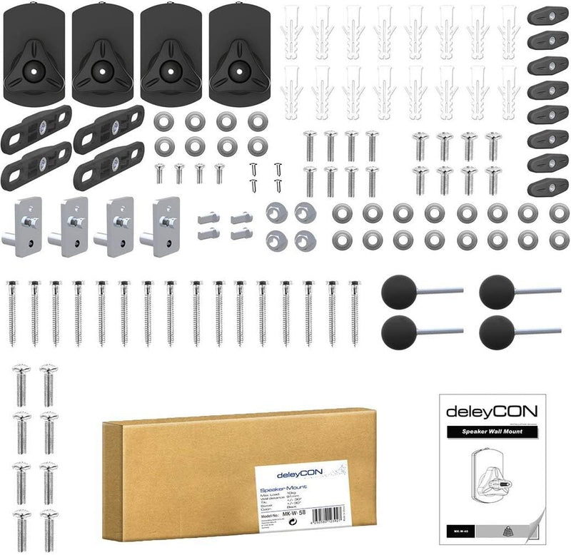 deleyCON 4X Universal Lautsprecher Wandhalterung Set Halterung Boxen Halter Schwenkbar + Neigbar bis