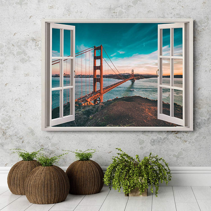 Feeby Wandbild 3D Illusion Druckbild Leinwandbild San Francisco Braun 90x60 cm Leinwandbild 90x60 cm