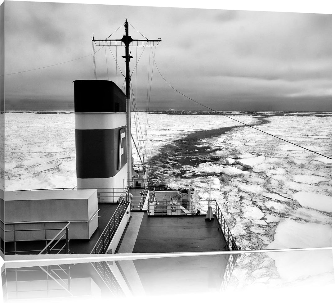 Pixxprint riesiges Schiff in Eisdecke 100x70cm Leinwandbild Wandbild Kunstdruck, 100x70