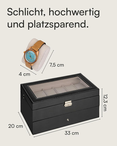 shelfmade Schmuckbox und Uhrenbox, schwarz - 12 Uhren Aufbewahrungsbox und Schmuckaufbewahrung, Aufb