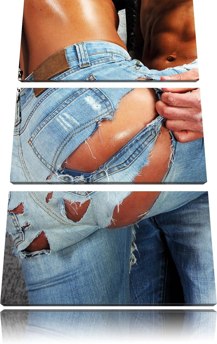 Pixxprint Sexy Pärchen Jeans als Leinwandbild - Grösse: 3-Teilig (120x80cm) - Wandbild - Kunstdruck