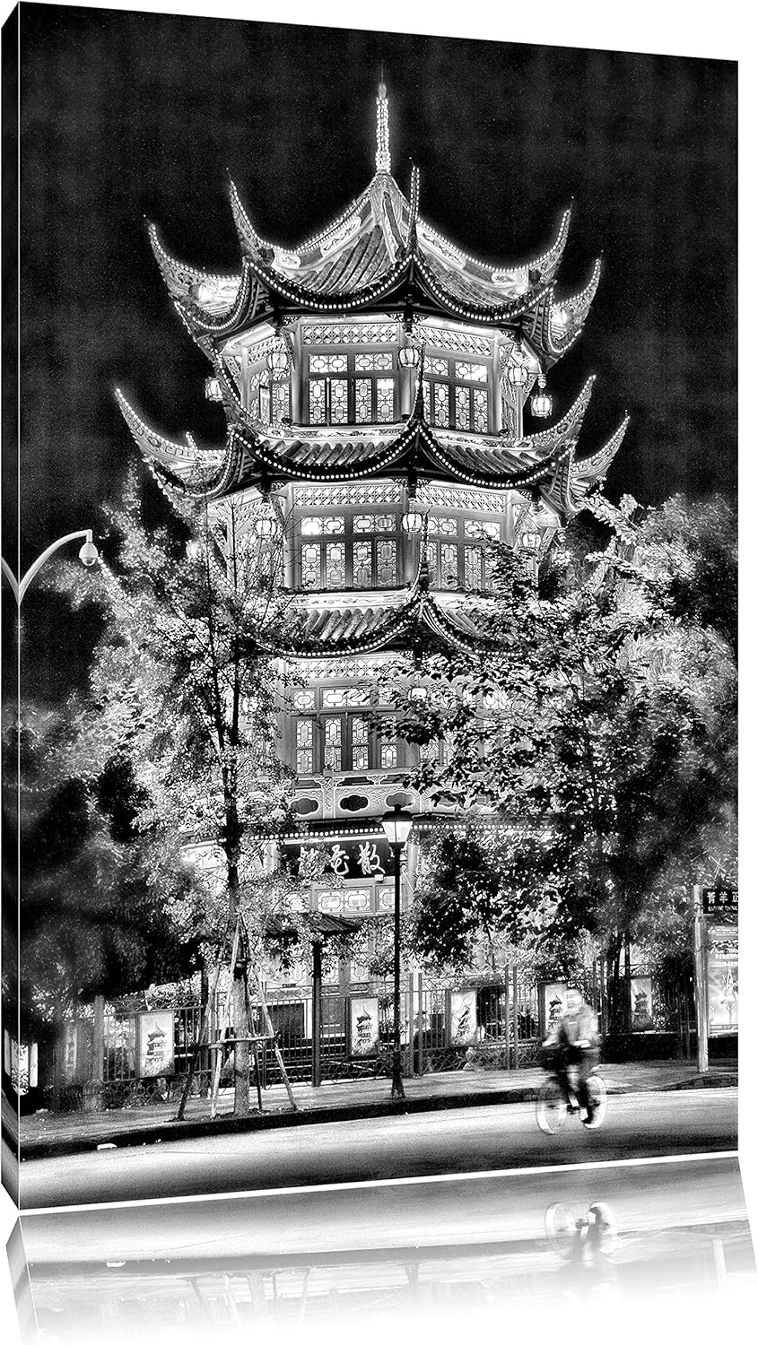 Pixxprint Monocrome, grossartiges chinesisches Gebäude, Format: 100x70 auf Leinwand, riesige Bilder