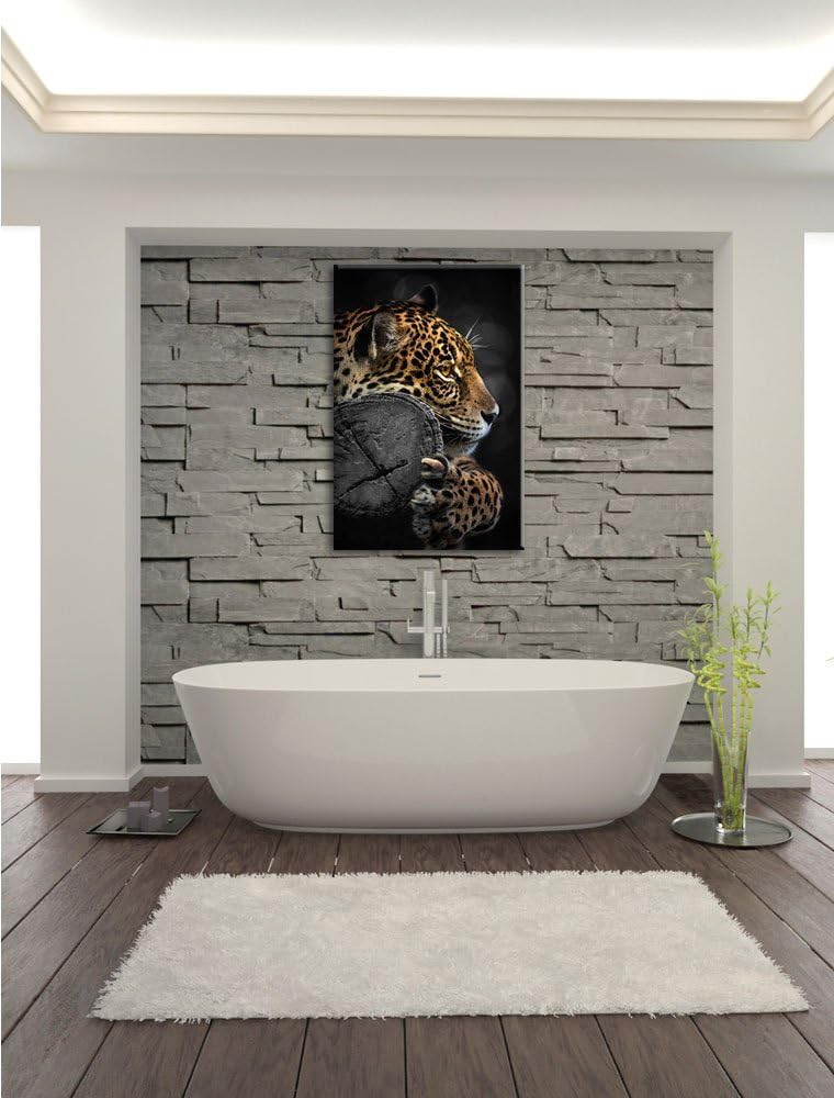 Dark prächtiger Leopard auf Stamm schwarz/weiss Format: 100x70auf Leinwand, XXL riesige Bilder ferti