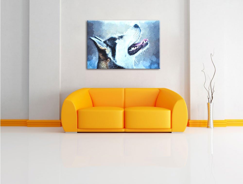 Husky Malerei Effekt, Format: 100x70 auf Leinwand, XXL riesige Bilder fertig gerahmt mit Keilrahmen,