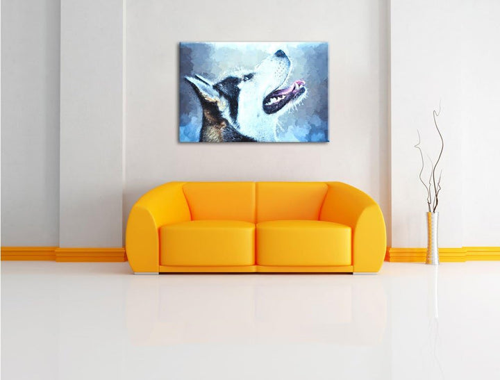Husky Malerei Effekt, Format: 100x70 auf Leinwand, XXL riesige Bilder fertig gerahmt mit Keilrahmen,
