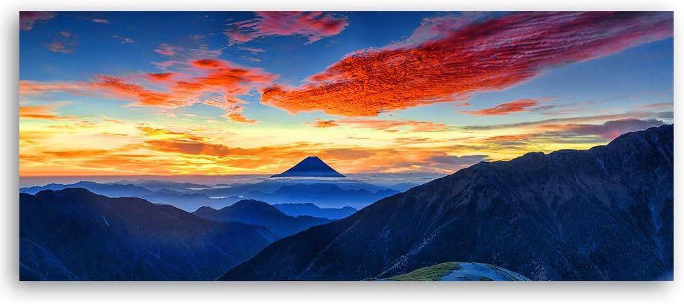 Feeby Bild auf Leinwand Berge Kunstdruck modern Himmel Blau 90x30 cm Leinwandbild 90x30 cm Blau_e, L