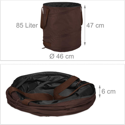 Relaxdays Laubsack, selbstaufstellend, 3er Set, 85 L, Pop Up Gartensack, mit 3 Griffen, UV-beständig