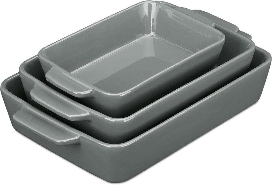 Relaxdays Auflaufform Set, Keramik, 3 Grössen, eckig, Ofenform für Lasagne, Gratin, Tiramisu, spülma