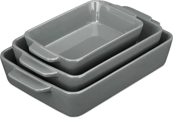 Relaxdays Auflaufform Set, Keramik, 3 Grössen, eckig, Ofenform für Lasagne, Gratin, Tiramisu, spülma