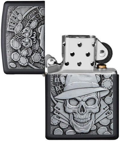 Zippo 49183 Unisex Emblem Pocket Lighter Feuerzeug, Black Matte Gambling Skull, Einheitsgrösse Matt