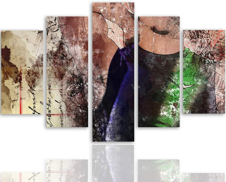 Feeby Bilder Modern Abstraktion 5 Teilig Design Art Mysteriöse Gestalt braun 100x70 cm Deco panel 10