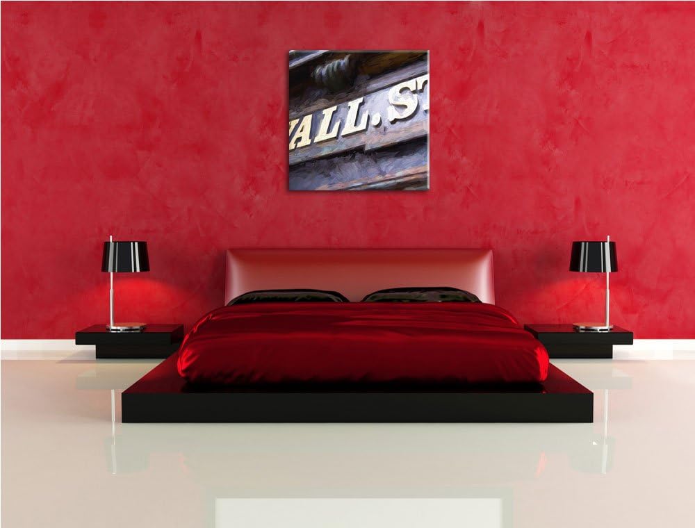 Wall Street Schild, Format: 70x70 auf Leinwand, XXL riesige Bilder fertig gerahmt mit Keilrahmen, Ku